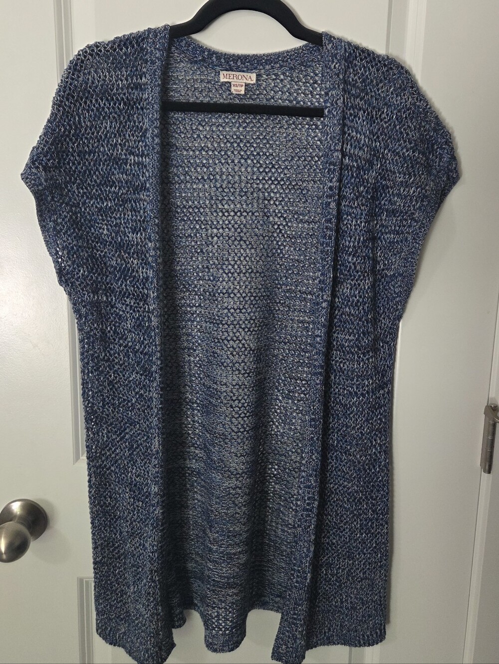 Merona Heathered Navy Short-Sleeve Open Cardigan